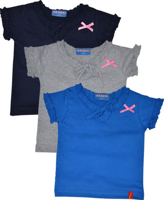 

Clever Baby Girls Casual Cotton Top(Multicolor, Pack of 3, Grey & blue & dark blue