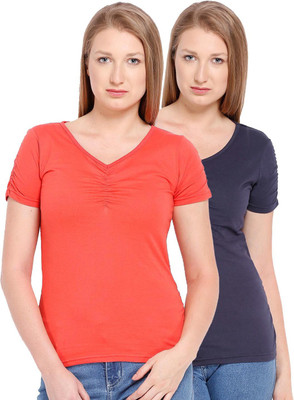 

Espresso Casual Short Sleeve Solid Women's Red, Blue Top, Navy blue;red