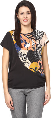ATHENA Casual Short Sleeve Printed Women Black Top ATHENA Casual Short Sleeve Printed Women Black Top
