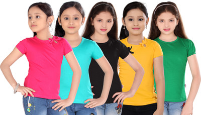 

Sini Mini Casual Cotton Top(Multicolor, Pack of 5, Pink & light blue & black & yellow & green