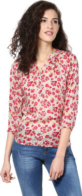 HARPA Casual 3/4 Sleeve Floral Print Women Beige Top