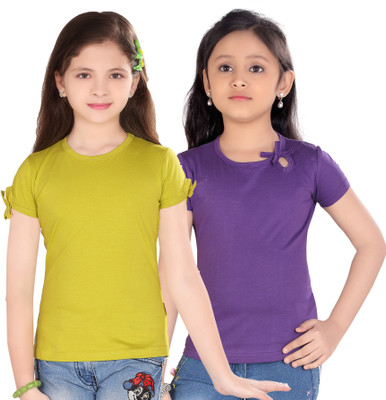 

Sini Mini Girls Casual Cotton Top(Purple, Pack of 2, Light green & purple