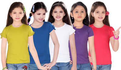 

Sini Mini Casual Cotton Top(Multicolor, Pack of 5, Light green & dark blue & white & purple & pink