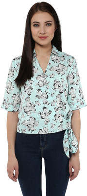 HARPA Casual Short Sleeve Floral Print Women Light Green Top