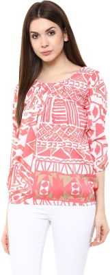 MAYRA Party 3/4 Sleeve Printed Women Pink Top