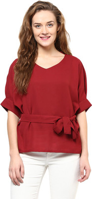 Miss Chase Party 3/4 Sleeve Solid Women Maroon Top