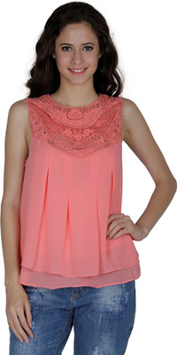MAYRA Casual Sleeveless Lace Women Pink Top