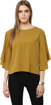 HARPA Casual 3/4 Sleeve Solid Women Yellow Top