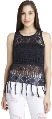 

Vero Moda Casual Sleeveless Self Design Women's Blue Top, Navy blazer