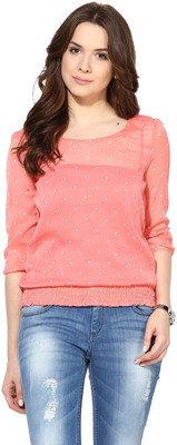 HARPA Casual 3/4 Sleeve Polka Print Women Orange Top