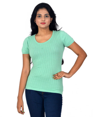 AMX Casual Short Sleeve Self Design Women Light Green Top