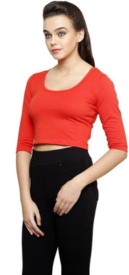 FINESSE Casual 3/4 Sleeve Solid Women Red Top