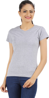 

Ap'pulse Casual Short Sleeve Solid Women' Grey Top, Grey melange