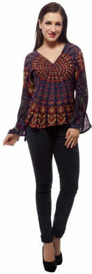 

Indi Bargain Party Full Sleeve Floral Print Women's Purple Top