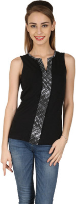 

Ausehen Casual Sleeveless Solid Women's Brown, White Top, Black