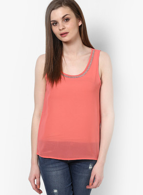 

Only Casual Sleeveless Solid Women's Orange Top, Sugar coral