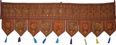 

Lal Haveli Etnic Embroidey Elephant And Peacock Design With Mirror Work Handmade Door Hanging Toran(Cotton)