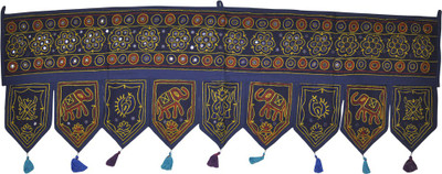 

Lal Haveli Ethnic Beautiful Peacock And Elephant Embroidery Design With Mirror Work Door Decoration Hanging Toran(Cotton)