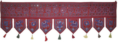 

Lal Haveli Beautiful Attractive Design Elephant and Peacock Design Embroidery with Mirror Work Toran(Cotton)