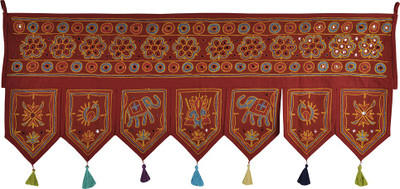

Lal Haveli Handmade Embroidered Mirror Work Cotton Door Hanging Toran(Cotton Febric)