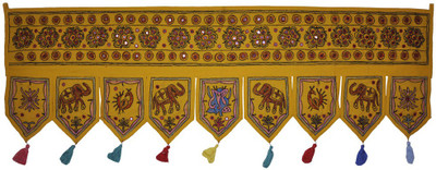 

Lal Haveli Rajasthani Ethnic Elephant and Peacock Design Embroidere Mirror Work Handmade Hanging Toran(Cotton)