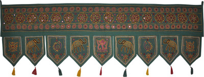 

Lal Haveli Ethnic Traditional Elephant and Peacock Design Embroidery with Mirror Work Handmade Toran(Cotton)