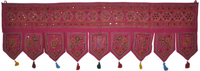 

Lal Haveli Ethnic Beautiful Peacock and Elephant Embroidery Design with Mirror Work Decoration Hanging Toran(Cotton)