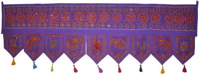 

Lal Haveli Rajasthani Ethnic Elephant and Peacock Design Embroidere Mirror Work Handmade Hanging Toran(Cotton)