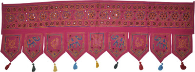 

Lal Haveli Ethnic Traditional Elephant and Peacock Design Embroidery with Mirror Work Handmade Toran(Cotton)