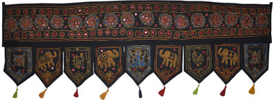

Lal Haveli Etnic Embroidey Elephant and Peacock Design with Mirror Work Handmade Hanging Toran(Cotton)