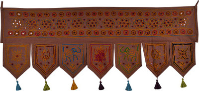 

Lal Haveli Vintage Handmade Mirror Work Embroidered Cotton Door Valance Hanging Toran(Cotton Febric)