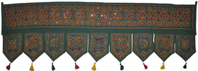 

Lal Haveli Ethnic Traditional Elephant and Peacock Design Embroidery with Mirror Work Handmade Toran(Cotton)