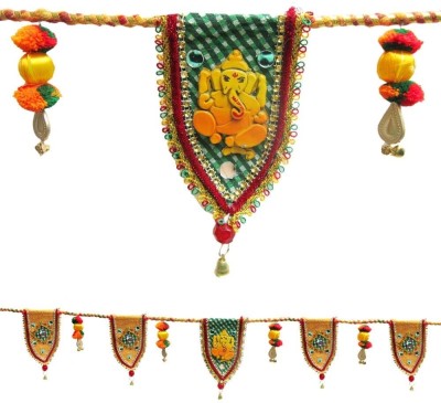 

Creativity Centre Prosperous Ganesha Bandanwar Door Hanging Toran(Cotton chunri Cloth and Jute)