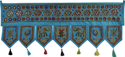 

Lal Haveli Jaipuri Handmade Mirror Work Embroidered Cotton Door Valance Hanging Toran(Cotton Febric)