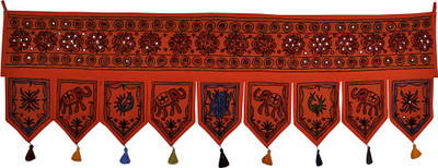 

Lal Haveli Rajasthani Door Valance Handmade Elephant Floral Design Tapestry Cotton Door Hanging Toran(Cotton)