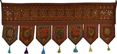 

Lal Haveli Floral Embroidery And Mirror Work Designer Door Hanging Toran(Cotton Febric)