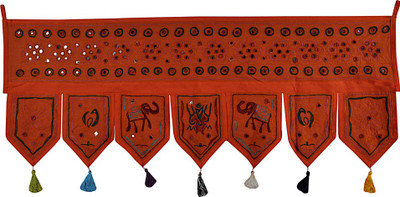 

Lal Haveli Vintage Handmade Mirror Work Embroidered Cotton Door Valance Hanging Toran(Cotton Febric)