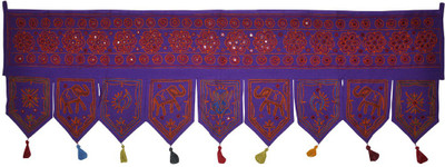 

Lal Haveli Ethnic Mirror Work with Elephant and Peacock Design Embroidery Traditional Handmade Bandhanwar Toran(Cotton)