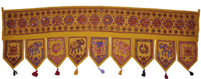 

Lal Haveli Ethnic Handmade Elephant and Peacock Design Embroidered Hanging Toran(Cotton)