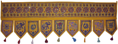 

Lal Haveli Ethnic Elephant and Peacock Design Embroidery Work hanging Toran(Cotton)