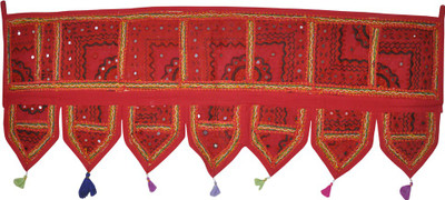 

Lal Haveli Ethnic Embroidery Mirror Work Handmade Bandhanwar Door Decoration Toran(Cotton)
