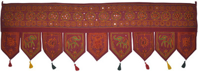

Lal Haveli Beautiful Attractive Elephant and Peacock Design Embroidery with Mirror Work Toran(Cotton)