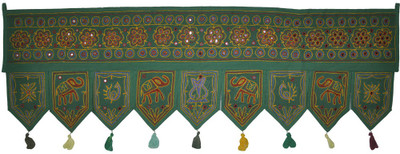 

Lal Haveli Ethnic Mirror Work with Elephant and Peacock Design Embroidery Traditional Handmade Bandhanwar Toran(Cotton)
