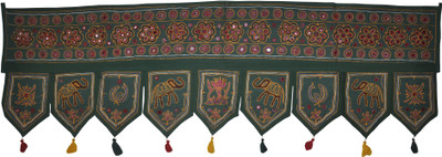 

Lal Haveli Ethnic Traditional Elephant and Peacock Design Embroidery with Mirror Work Handmade Toran(Cotton)