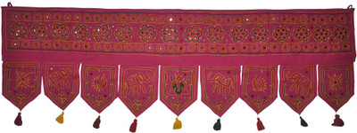 

Lal Haveli Ethnic Mirror Work with Elephant and Peacock Design Embroidered Handmade Hanging Toran(Cotton)