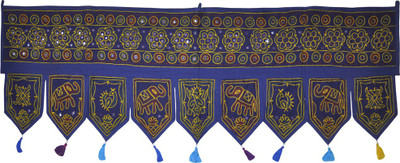 

Lal Haveli Ethnic Mirror Work With Elephant And Peacock Design Embroidery Traditional Handmade Bandhanwar Toran(Cotton)