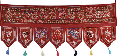 

Lal Haveli Ethnic Rajasthani Beautiful Handmade Mirror Work Cotton Door Valance Door Hanging Toran(Cotton Febric)