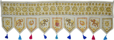 

Lal Haveli Etnic Embroidey Elephant And Peacock Design With Mirror Work Handmade Door Hanging Toran(Cotton)