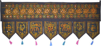 

Lal Haveli Ethnic Handmade Elephant And Peacock Design Embroidery With Mirror Work Door Hanging Toran(Cotton)