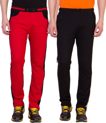 American-Elm Solid Men Red, Black Track Pants